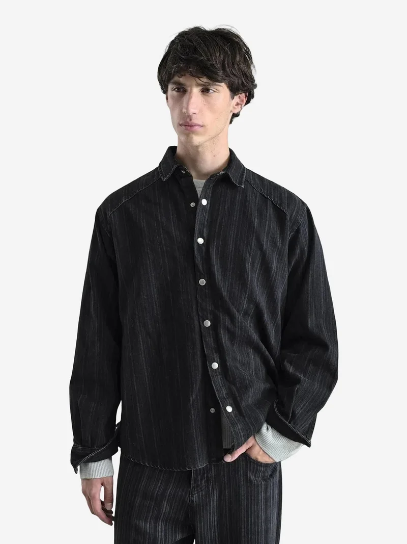 Giesto GIESTO Striped Snap-Button Long Sleeve Shirt