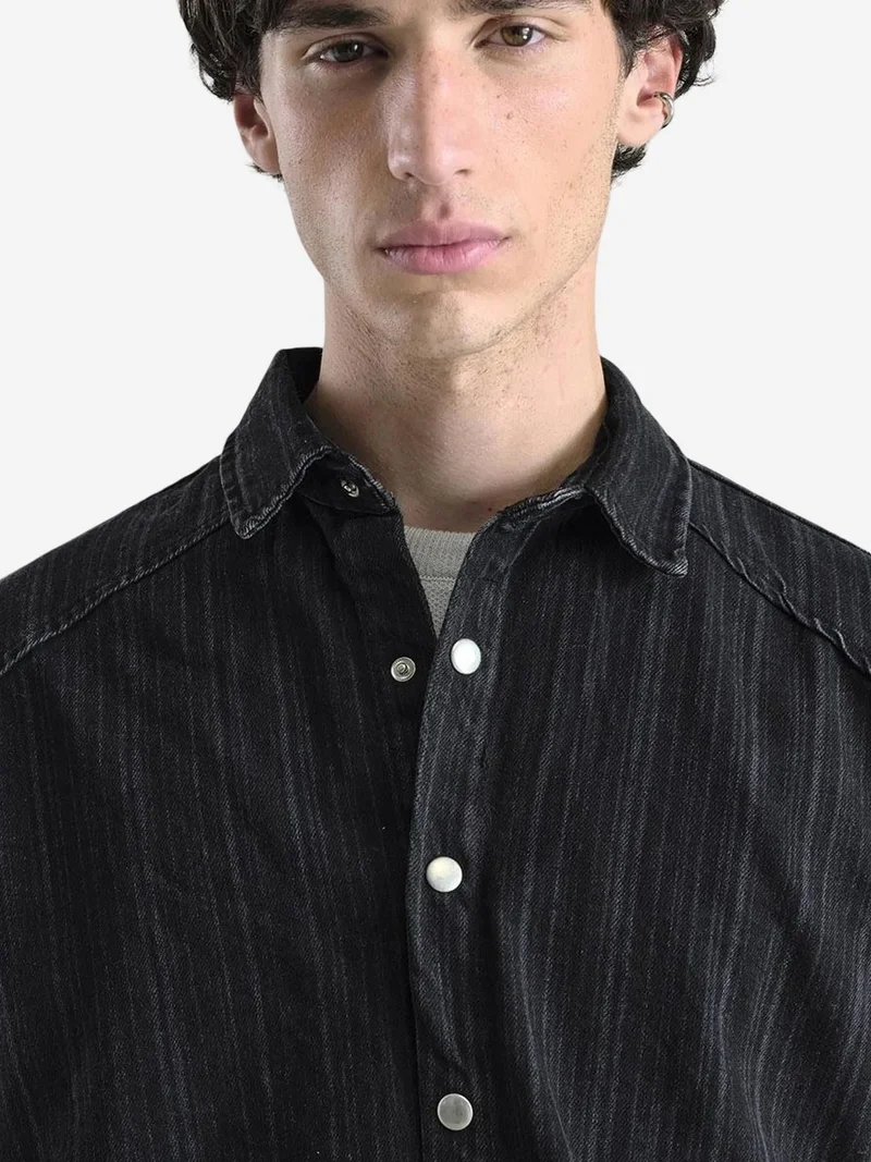 Giesto Black GIESTO Striped Snap-Button Long Sleeve Shirt for Men | Best Price UAE