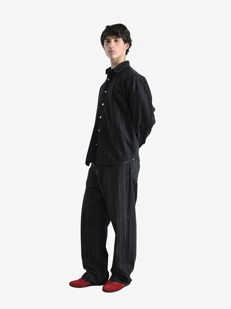 Giesto Black GIESTO Striped Snap-Button Long Sleeve Shirt for Men | Best Price UAE