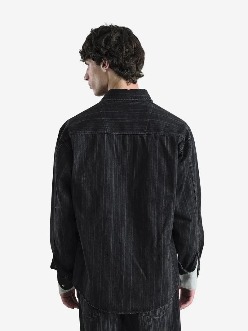 Giesto Black GIESTO Striped Snap-Button Long Sleeve Shirt for Men | Best Price UAE