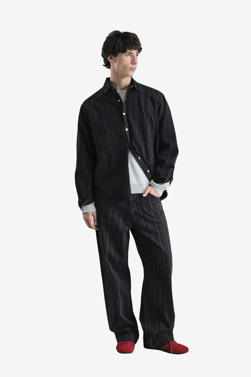 Giesto Black GIESTO Striped Snap-Button Long Sleeve Shirt for Men | Best Price UAE