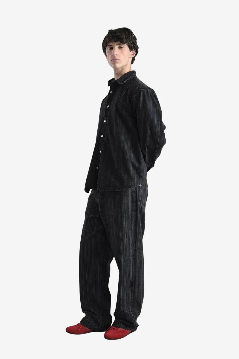 Giesto Black GIESTO Striped Snap-Button Long Sleeve Shirt for Men | Best Price UAE