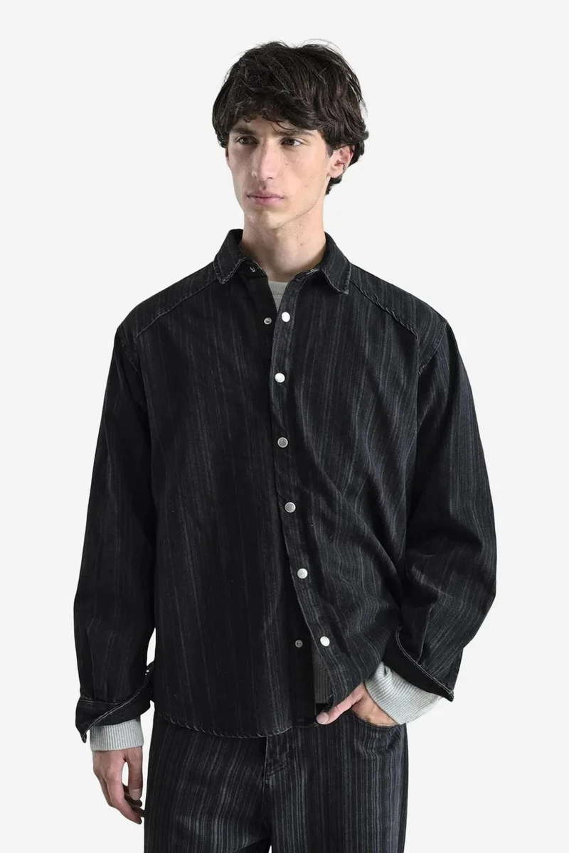 GIESTO Striped Snap-Button Long Sleeve Shirt