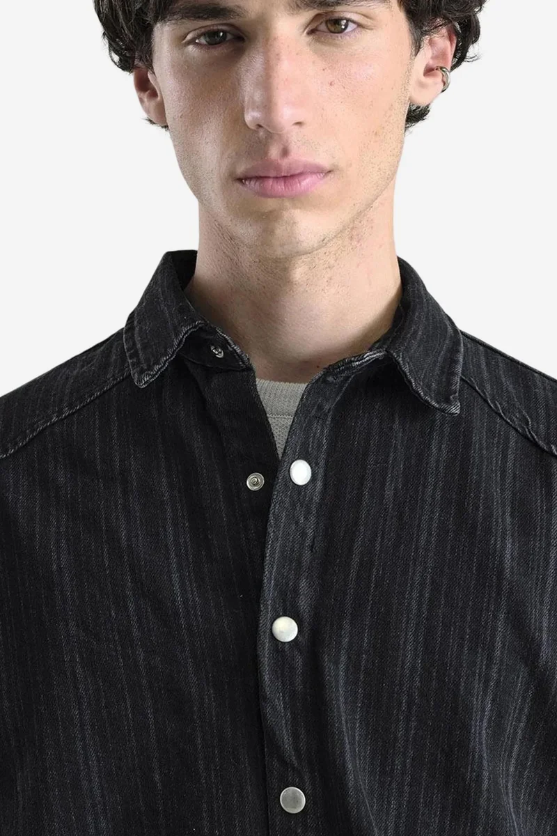 Giesto Black GIESTO Striped Snap-Button Long Sleeve Shirt for Men | Best Price UAE
