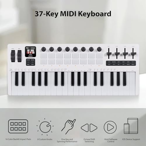 Btuty 37-Key MIDI Keyboard Controller Music Production Controller MIDI Piano Keyboard Drum Pads with 16 RGB Drum Pads 8 Knobs 4 Faders Synthesizer Engine for Music Production - Image 2
