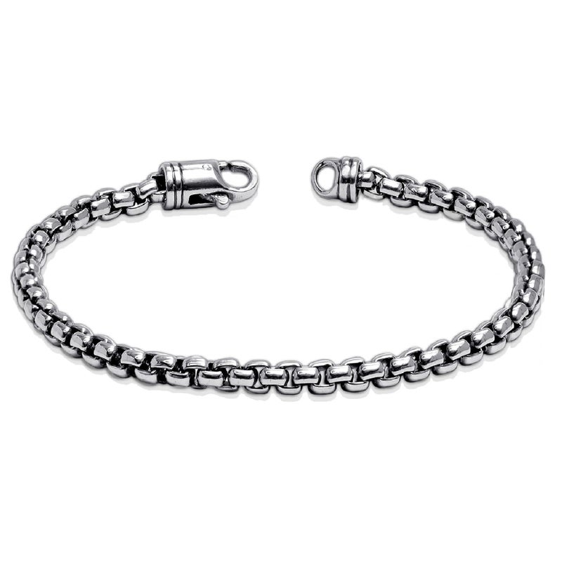 LeCalla Solid 925 Sterling Silver Men's Box Chain Bracelet | Antique Italian 4.2MM Square Rolo Link Round Box Chain Bracelets for Men 7.5 Inches, Made in Italy - Image 1