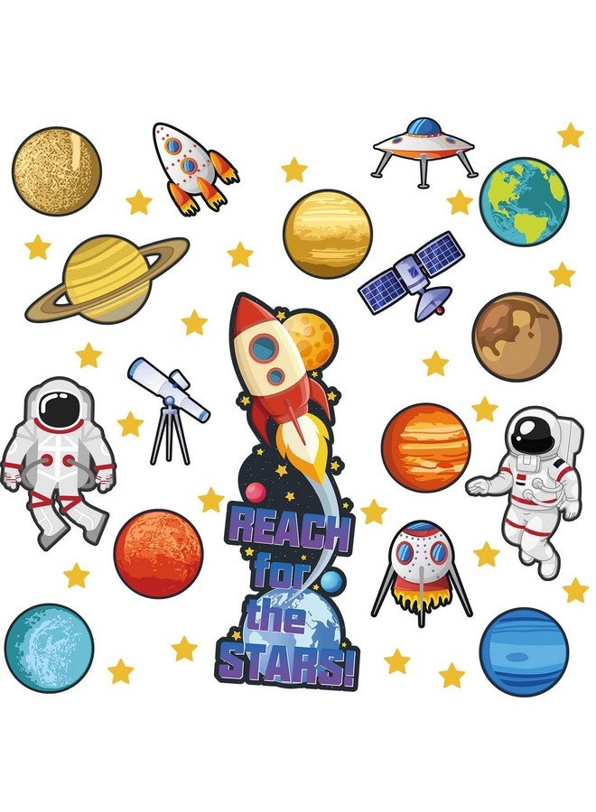 Marspark 42 Pcs Outer Space Bulletin Board Decoration Space Themed Classroom Decor Planet Astronaut Rocket Reach For The Stars Decor For Classroom Chalkboard Wall Bulletin Board(Space Style) - Image 1