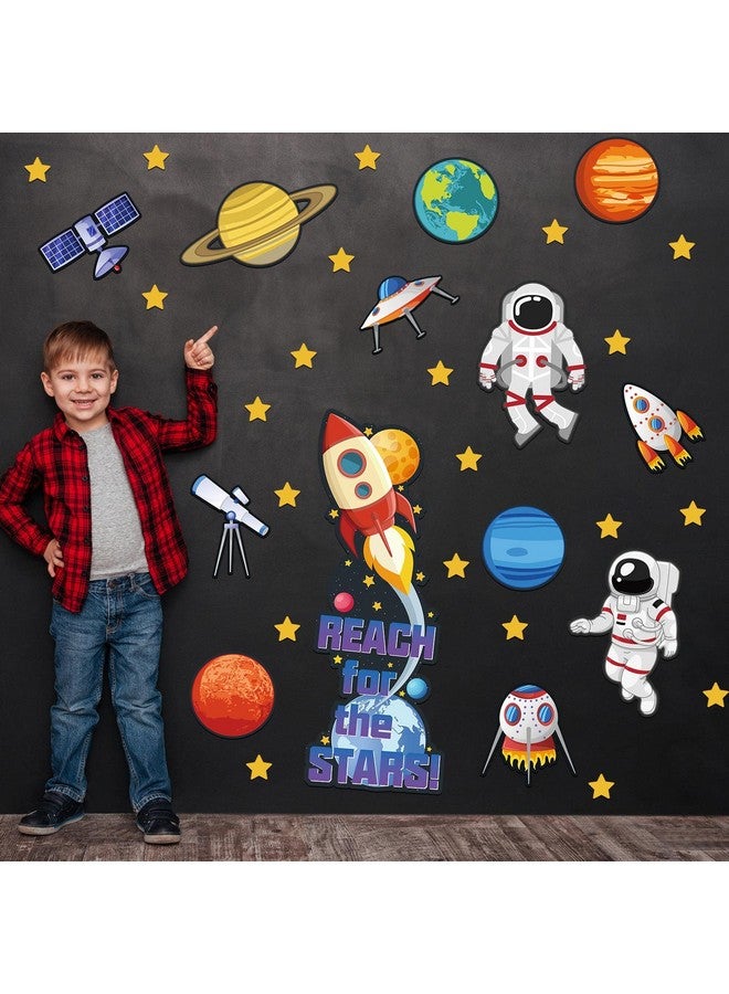 Marspark 42 Pcs Outer Space Bulletin Board Decoration Space Themed Classroom Decor Planet Astronaut Rocket Reach For The Stars Decor For Classroom Chalkboard Wall Bulletin Board(Space Style) - Image 3