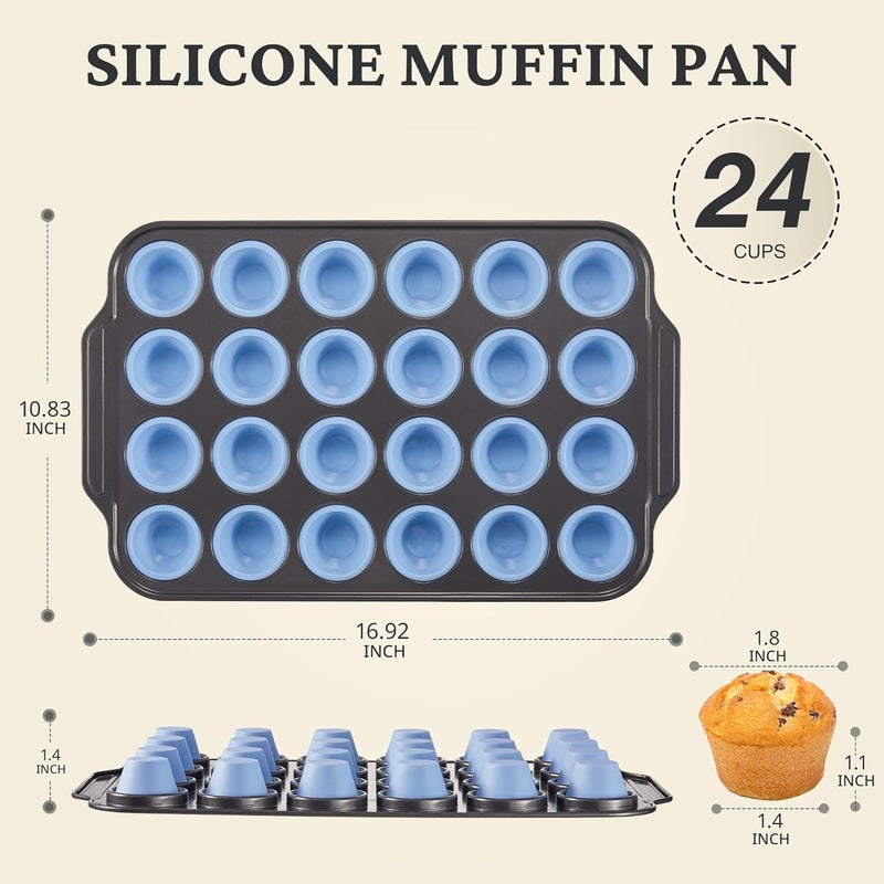 BRONYPRO Silicone Mini Muffin Pan with Metal Frame, Egg Bite Molds for Baking,Cupcake Pan 24 Regular Size, Mini Muffin Tin Easy to Pop Nonstick Non Toxic Bakeware for Oven,Blue - Image 5