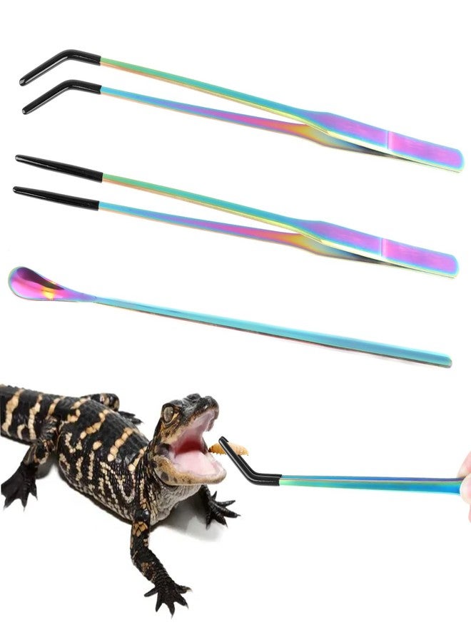 LveSunny 3PCS Stainless Steel Reptile Feeding Tongs, Reptile Tweezers Set with 10.6" Straight & Curved Rubber Tips, Feeding Tongs for Reptiles and Feeding Accessories for Aquarium & Terrarium - Image 1