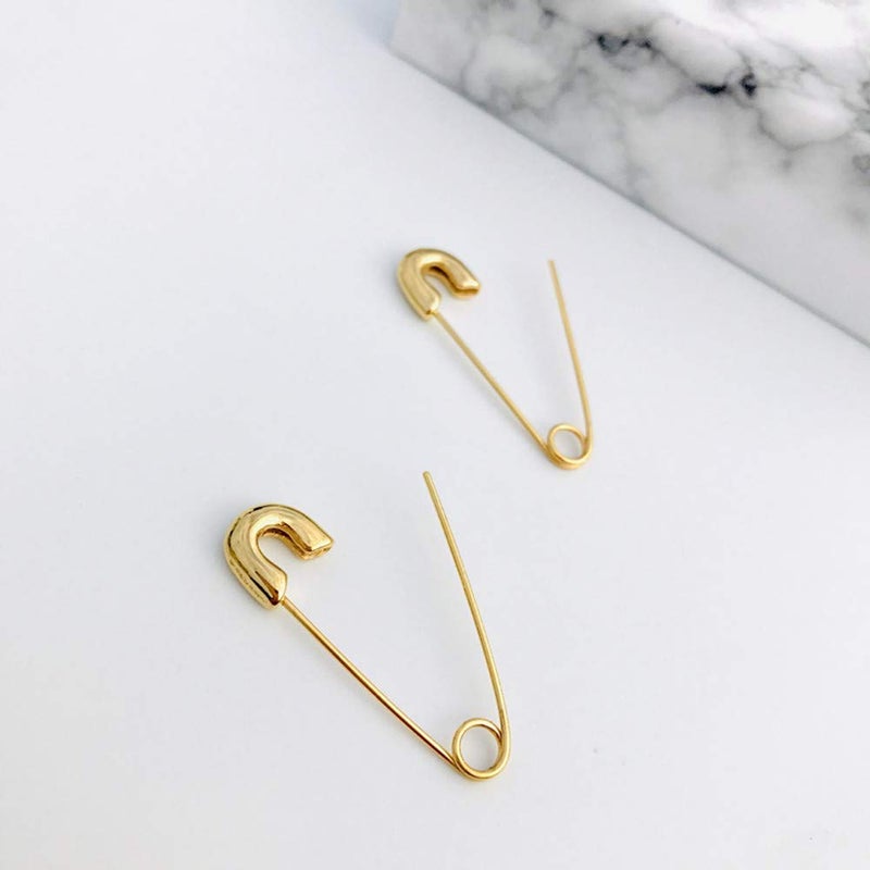 Dtja Punk Safety Pin Cartilage for Women Stainless Steel Minimalist Hoop Earrings Personalized Dangle Drop Fashion Hypoallergenic Jewelry Gifts 33mm (Gold-Tone) - Image 3
