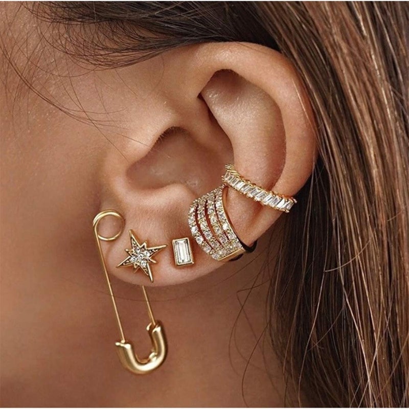 Dtja Punk Safety Pin Cartilage for Women Stainless Steel Minimalist Hoop Earrings Personalized Dangle Drop Fashion Hypoallergenic Jewelry Gifts 33mm (Gold-Tone) - Image 2