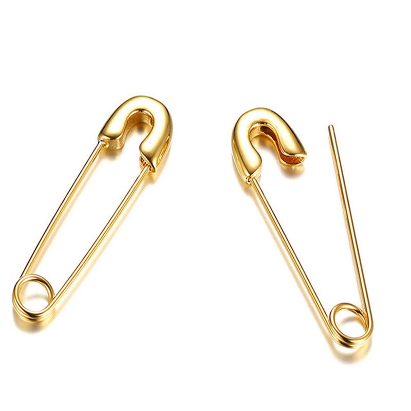 Dtja Punk Safety Pin Cartilage for Women Stainless Steel Minimalist Hoop Earrings Personalized Dangle Drop Fashion Hypoallergenic Jewelry Gifts 33mm (Gold-Tone) - Image 1