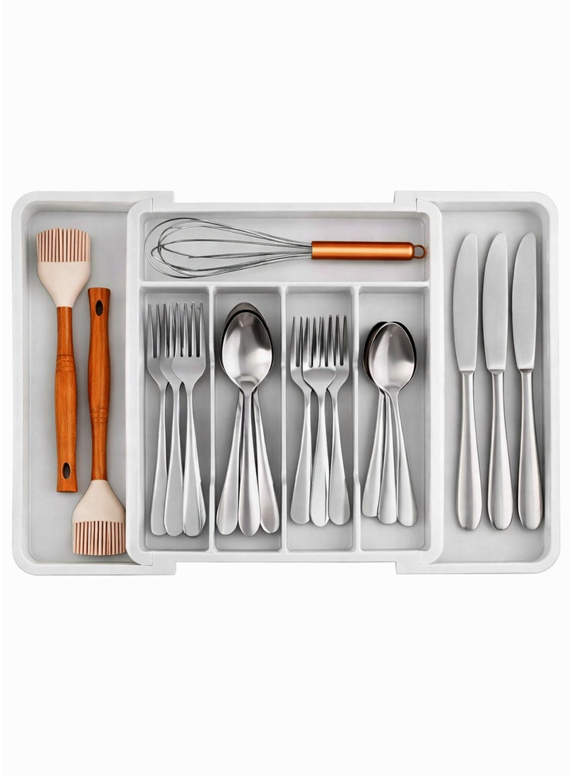 Toshionics Silverware Drawer Organizer, Expandable Utensil Tray for Kitchen, BPA Free Flatware and Cutlery Holder, Adjustable Plastic Storage for Spoons, Forks, Knives, White - Image 1