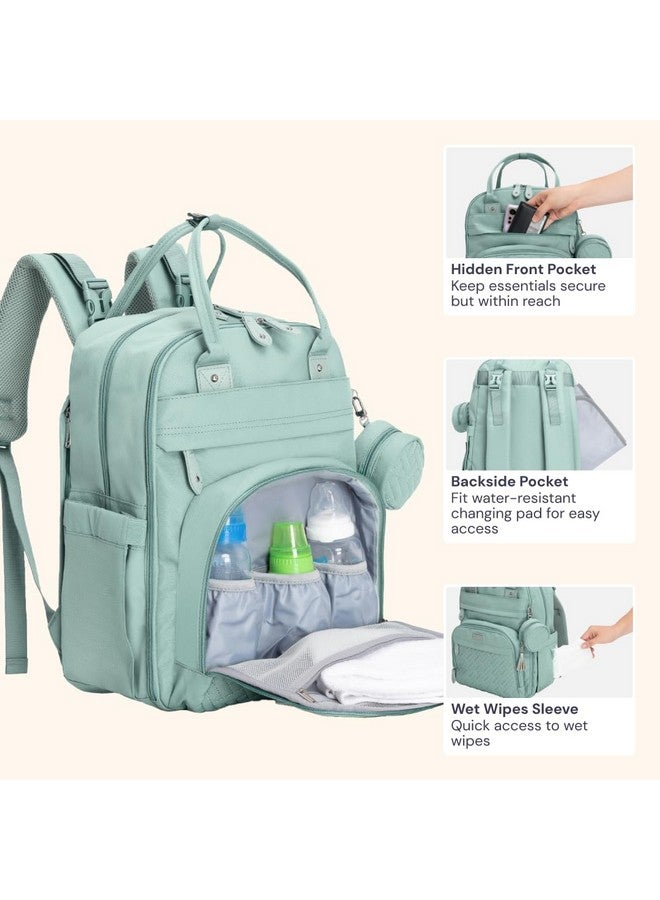 BabbleRoo Diaper Bag Backpack - Baby Essentials Travel Bag - Multi function Waterproof Diaper Bag, Travel Essentials Baby Bag with Changing Pad, Stroller Straps & Pacifier Case - Unisex, Sage Green - Image 4