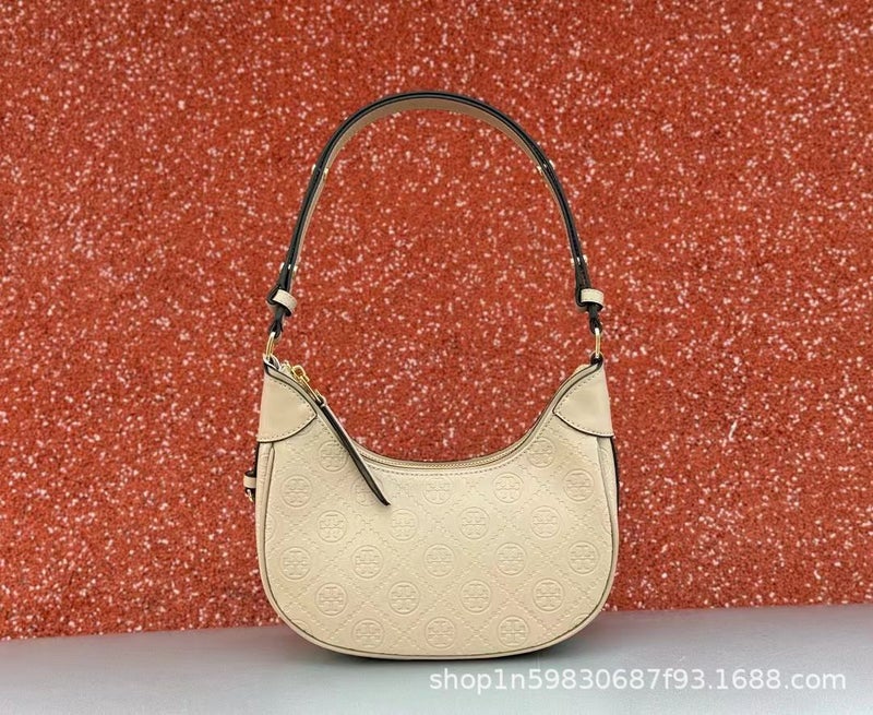 Tb Old Flower Canvas Embroidered Crescent Bag Women'S Hand Shoulder Crossbody Bag Vintage Fashion Crescent Bag Commuter - Image 1
