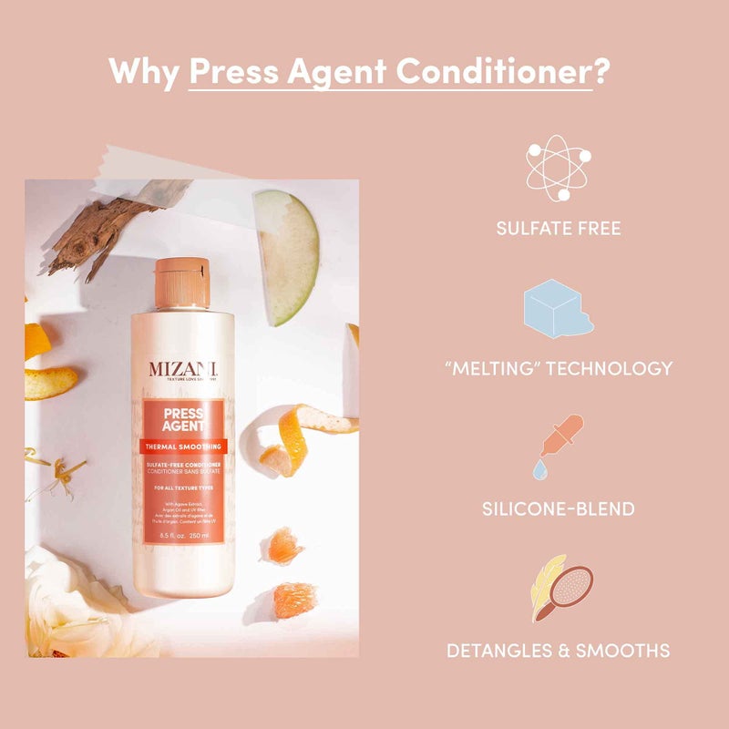 Mizani Press Agent Thermal Smoothing Sulfate-Free Conditioner, Pink Grapefruit, juicy Mandarin with a floral medley of Jasmine, Rose & Freesia, ending on notes of Musk & Wood., 8.5 fl. oz - Image 4