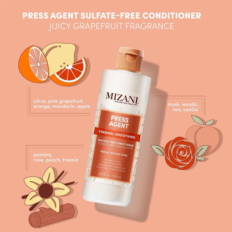 Mizani Press Agent Thermal Smoothing Sulfate-Free Conditioner, Pink Grapefruit, juicy Mandarin with a floral medley of Jasmine, Rose & Freesia, ending on notes of Musk & Wood., 8.5 fl. oz - Image 3