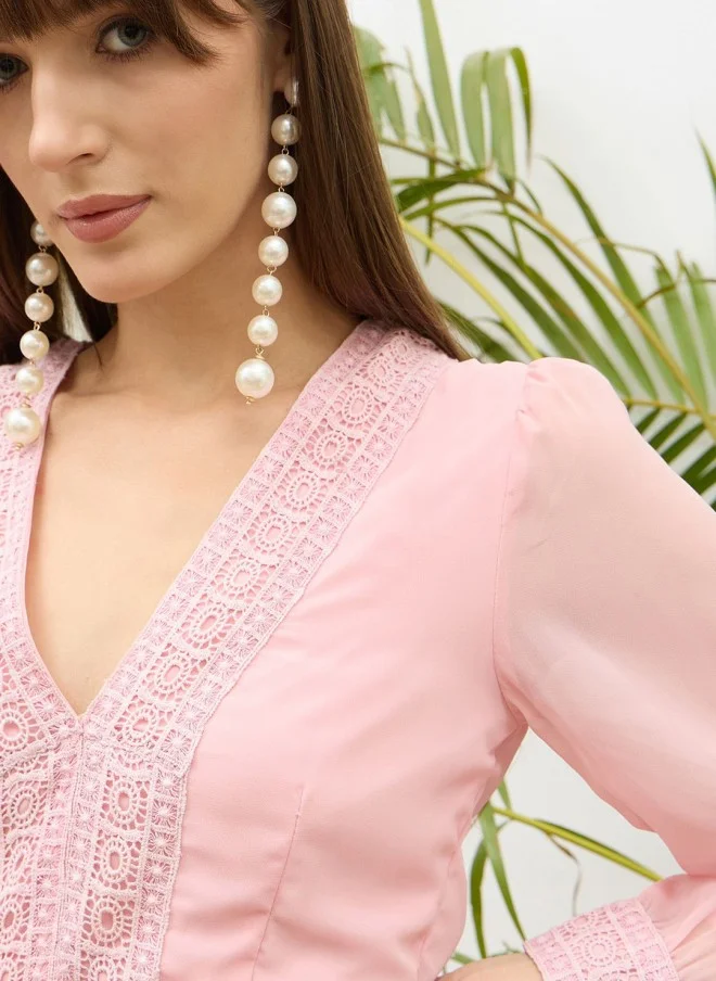 SASSAFRAS Pink Fit & Flare Maxi Dress for Women