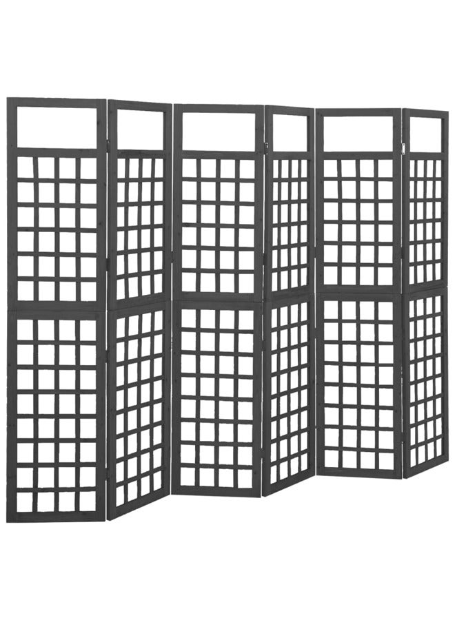 فيداكسل مقسم غرفة/تعريشة 6 ألواح خشب تنوب صلب أسود 242.5×180 سم 316485 - Image 1