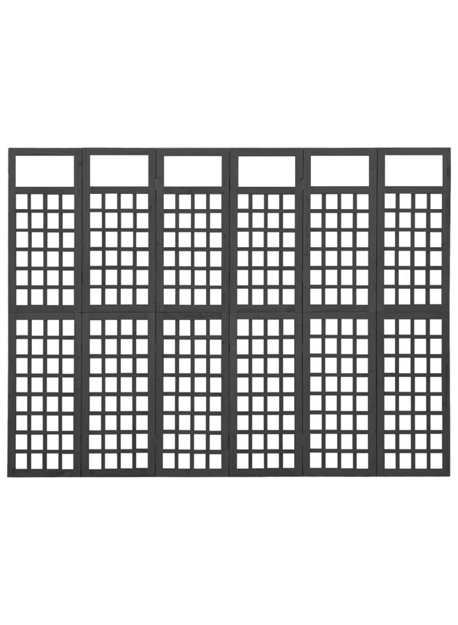 فيداكسل مقسم غرفة/تعريشة 6 ألواح خشب تنوب صلب أسود 242.5×180 سم 316485 - Image 3