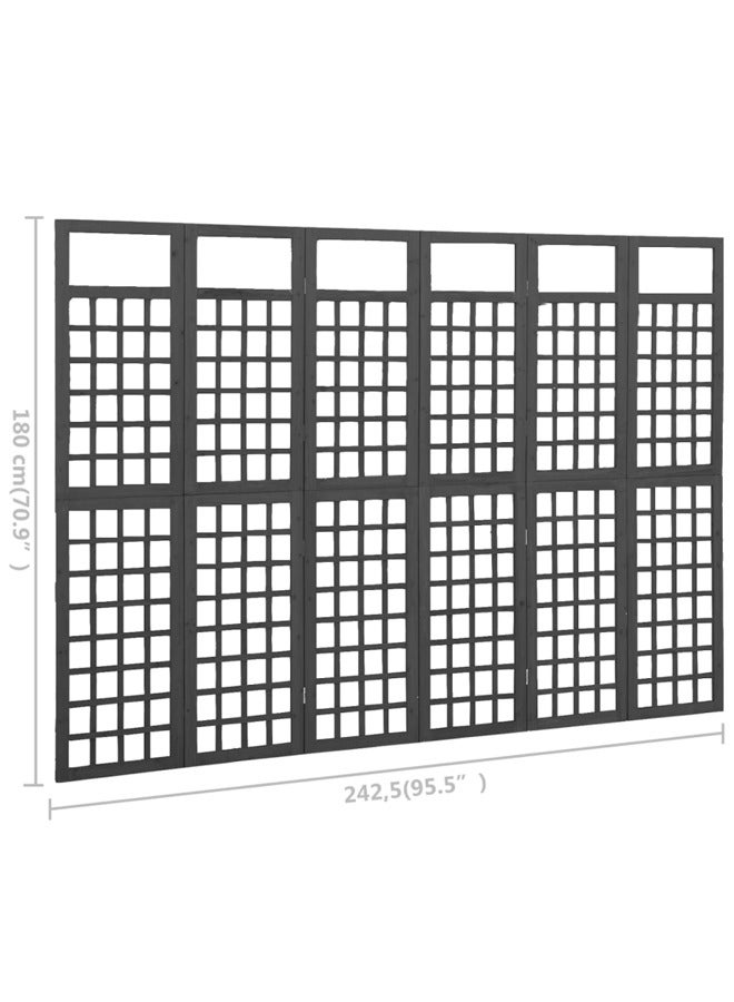 فيداكسل مقسم غرفة/تعريشة 6 ألواح خشب تنوب صلب أسود 242.5×180 سم 316485 - Image 5