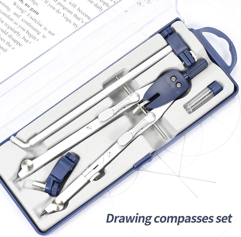 Unjoo Drawing 4Pc Geometry Set Metal Compass with Wheel and Lock, Geometry Precision Tool for Student, Circle Drawing Tool and Architecture, Drafting Kits for Engineer with Shatterproof Storage Box - Image 5
