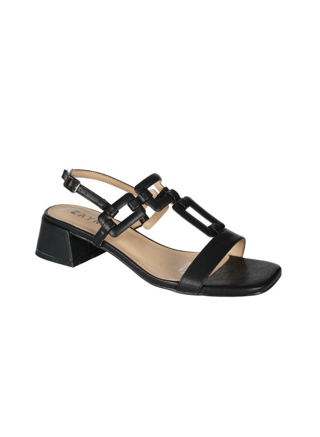 ZAYNA صنادل زينى نسائية بكعب متوسط وحزام خلفي أسود - Image 1