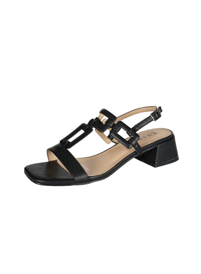 ZAYNA صنادل زينى نسائية بكعب متوسط وحزام خلفي أسود - Image 3