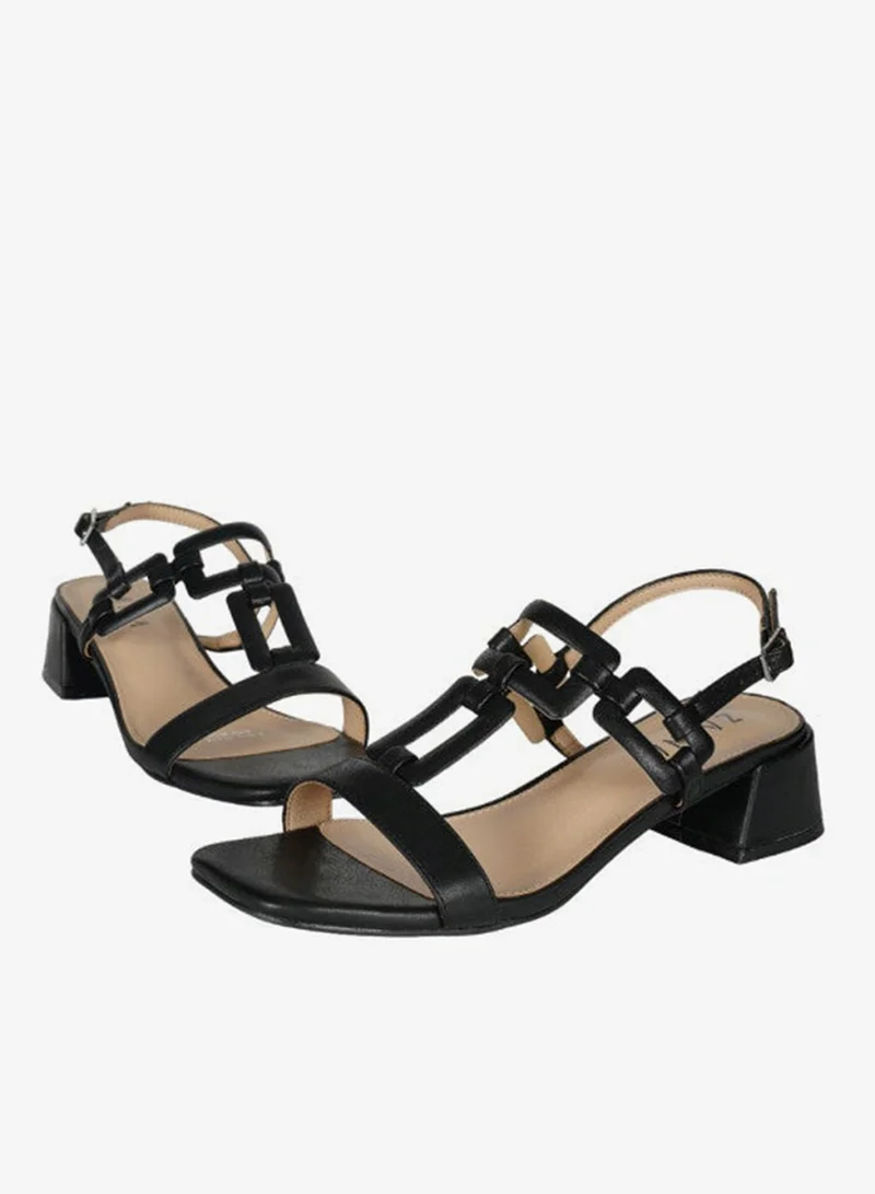 ZAYNA 221-1 Zayna Ladies  Fashion Mid Heel  Backstrap  Sandals X-086 Black