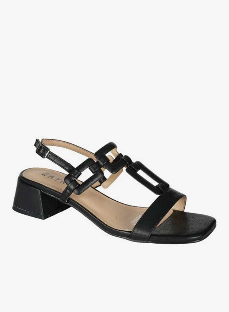 ZAYNA 221-1 Zayna Ladies  Fashion Mid Heel  Backstrap  Sandals X-086 Black