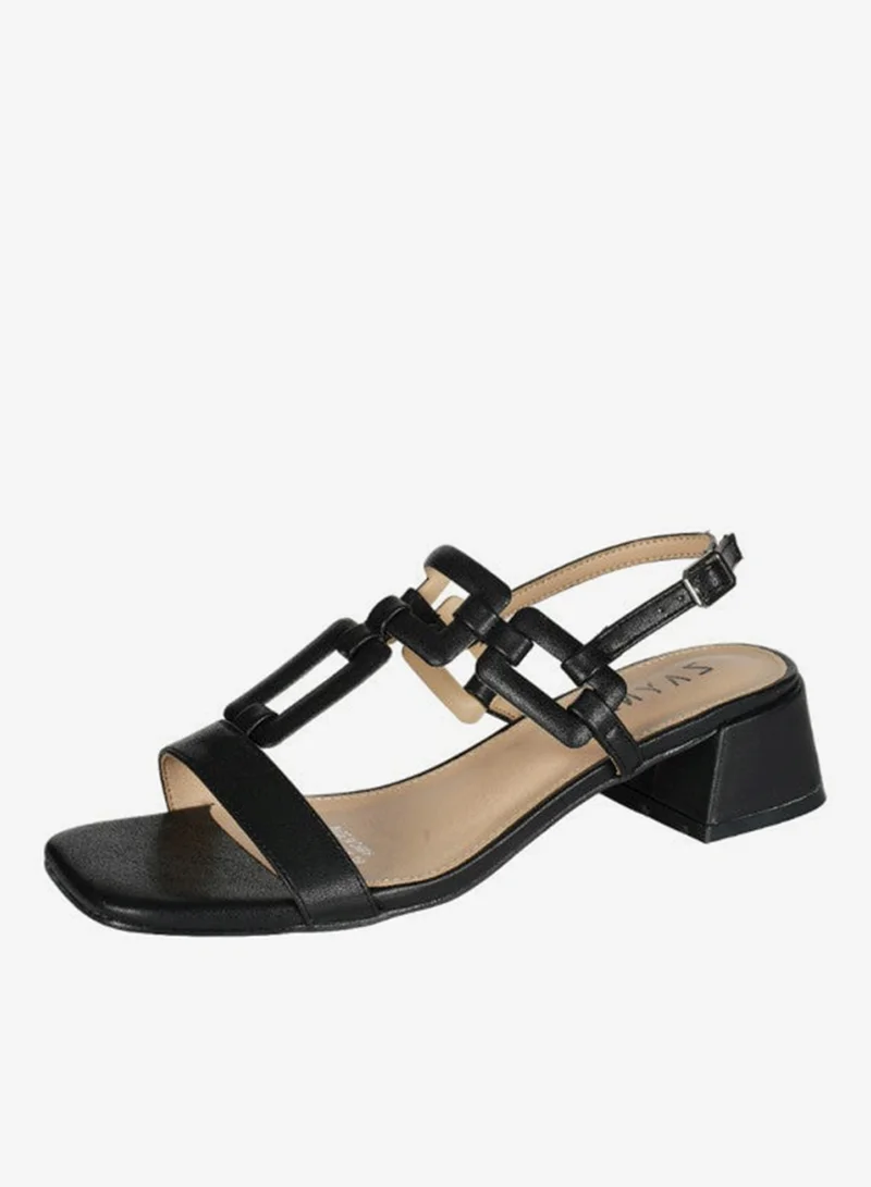 Zayna Black 221-1 Zayna Ladies  Fashion Mid Heel  Backstrap  Sandals X-086 Black for Women | Best Price UAE