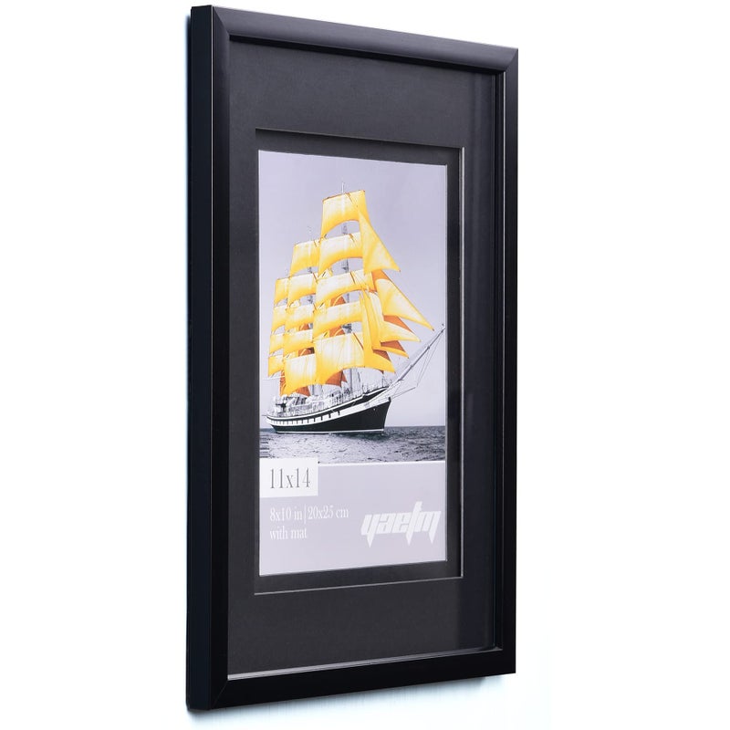 Yaetm 11x14 Double Floating Mat Picture Frame Set of 2, Display Picture 8x10 with Black Double Mat, Polished High Definition Real Glass, Wall Mounting Photo Frames, Black - Image 3