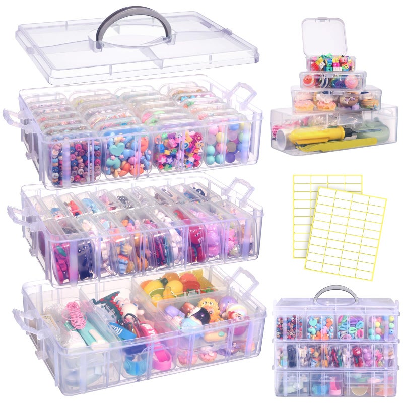 Funtopia Bead Organizers and Storage, 56 Pcs Small Plastic Containers with Lids and 3-Tier Stackable Storage Box, Mini Clear Organizers for Jewelry Toys Craft Storage (4 Sizes) - Image 2