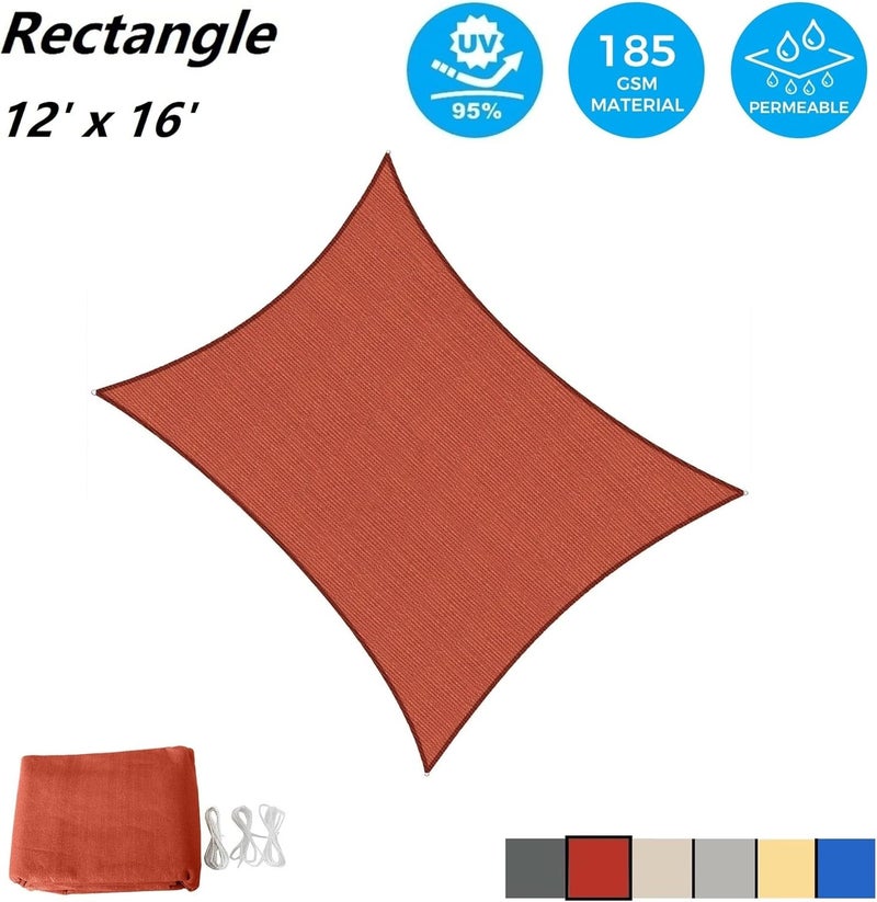 شراع ظل شمسي من Abba Patio مستطيل 12 × 16 قدم، مظلة حجب الأشعة فوق البنفسجية للحديقة الخلفية والعشب والأنشطة الخارجية، لون تراكوتا - Image 2