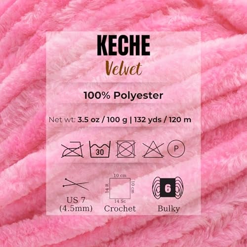 Keche Velvet Yarn for Crocheting, Soft Chenille Bulky Baby Blanket Amigurumi Yarn 100 gr (132 yds) - Baby Pink - Image 2
