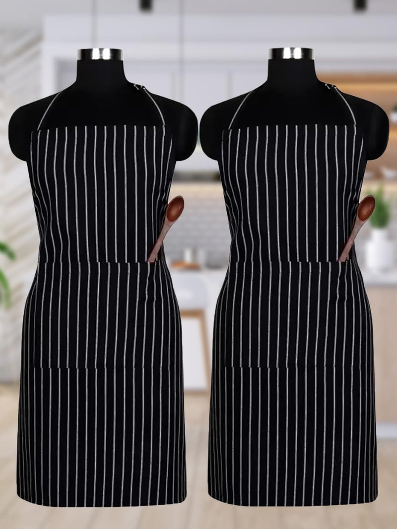 KANUSHI Industries® Apron for Kitchen Waterproof with Front Pocket (APRON-2-PC-BLACK-LINING) - Image 1