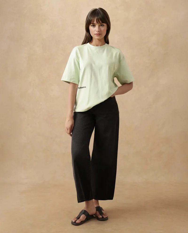 Rareism Women's Pastel Green Printed T-Shirt