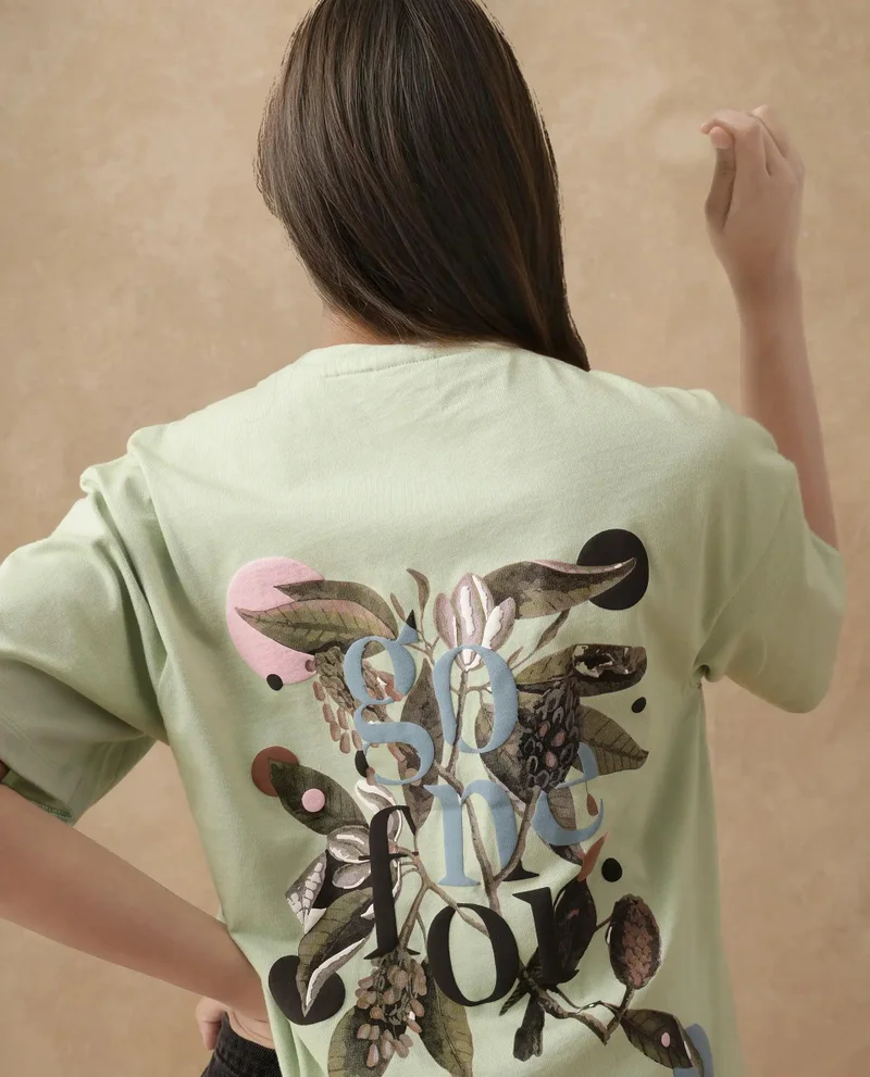 Rareism Women's Pastel Green Printed T-Shirt