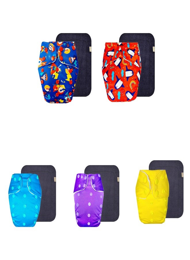 حفاضات قماشية فاخرة من دمبلدو مع حشوة سوداء (عبوة من 5) | مضادة للحساسية | وسادة ماصة بست طبقات | سريعة الجفاف | مناسبة للارتداء طوال اليوم | من 3 أشهر إلى 3 سنوات | للجنسين - Image 1