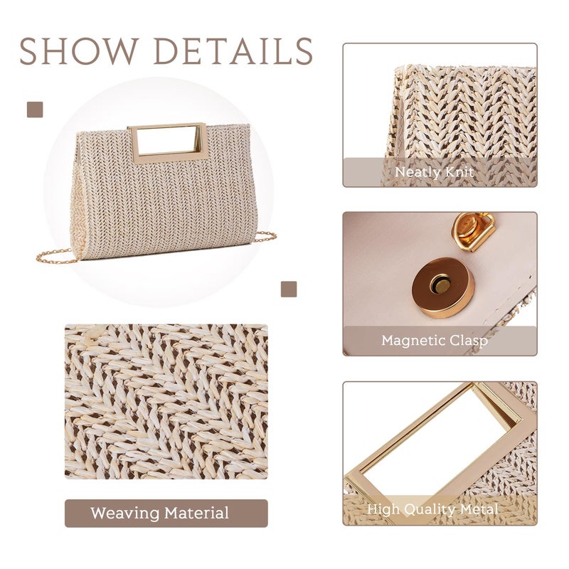 LUI SUI Top Handle Straw Clutch for Women Summer Clutch Straw Evening Bag Raffia Crossbody Purses Woven Beach Clutch - Image 5