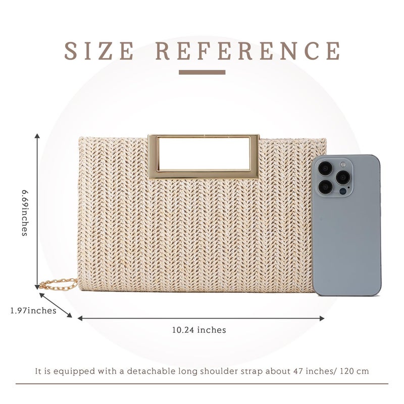 LUI SUI Top Handle Straw Clutch for Women Summer Clutch Straw Evening Bag Raffia Crossbody Purses Woven Beach Clutch - Image 4