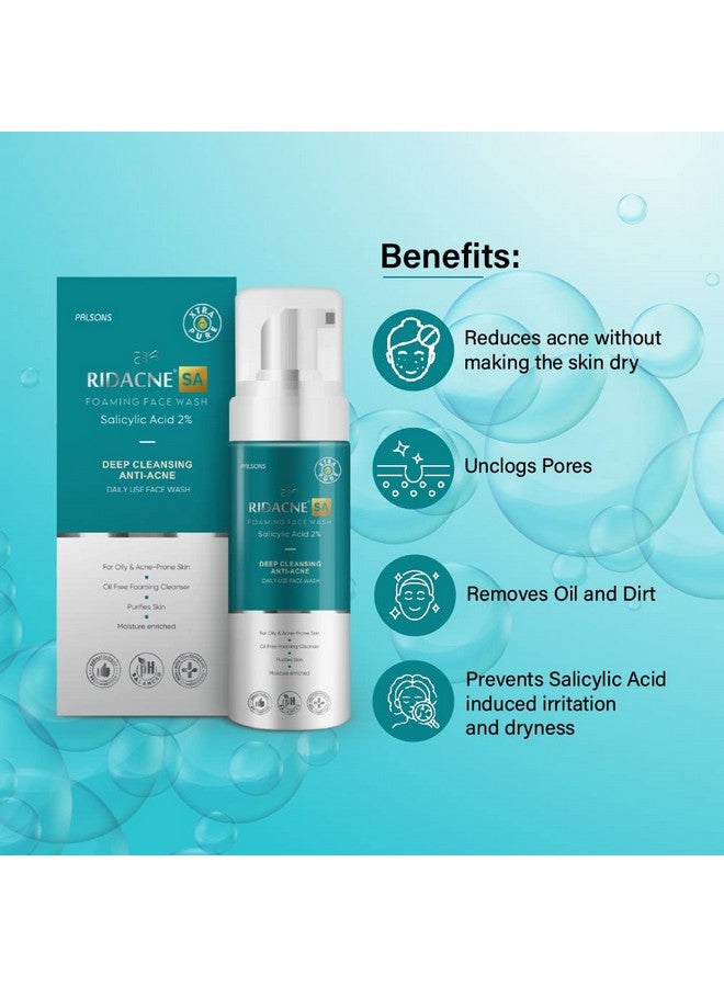 RIDACNE Sa Foaming Face Wash-Salicylic Acid 2% For Moderate And Severe Acne, Deep Cleansing Anti-Acne Daily Use Face-Wash | Moisture Enriched Formula 100Ml - Image 4