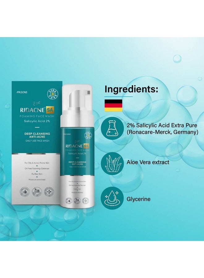 RIDACNE Sa Foaming Face Wash-Salicylic Acid 2% For Moderate And Severe Acne, Deep Cleansing Anti-Acne Daily Use Face-Wash | Moisture Enriched Formula 100Ml - Image 3