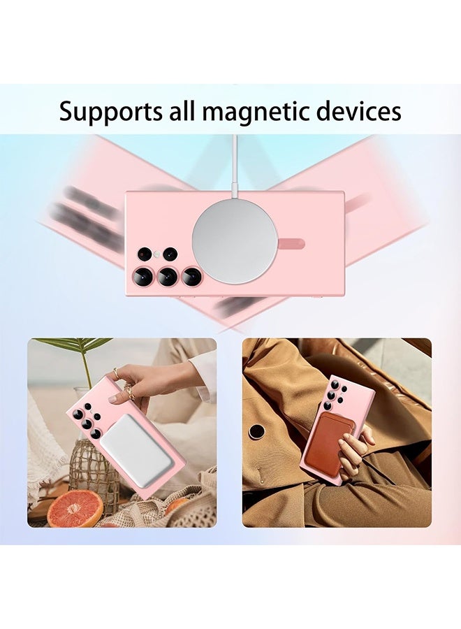 Magnetic case for Samsung Galaxy S24 Ultra Phone Case for Women/Men Matte Luxury Soft Metallic Luster Design  Shockproof Anti-Scratch Phone Case 6.8" -Pink - Image 2