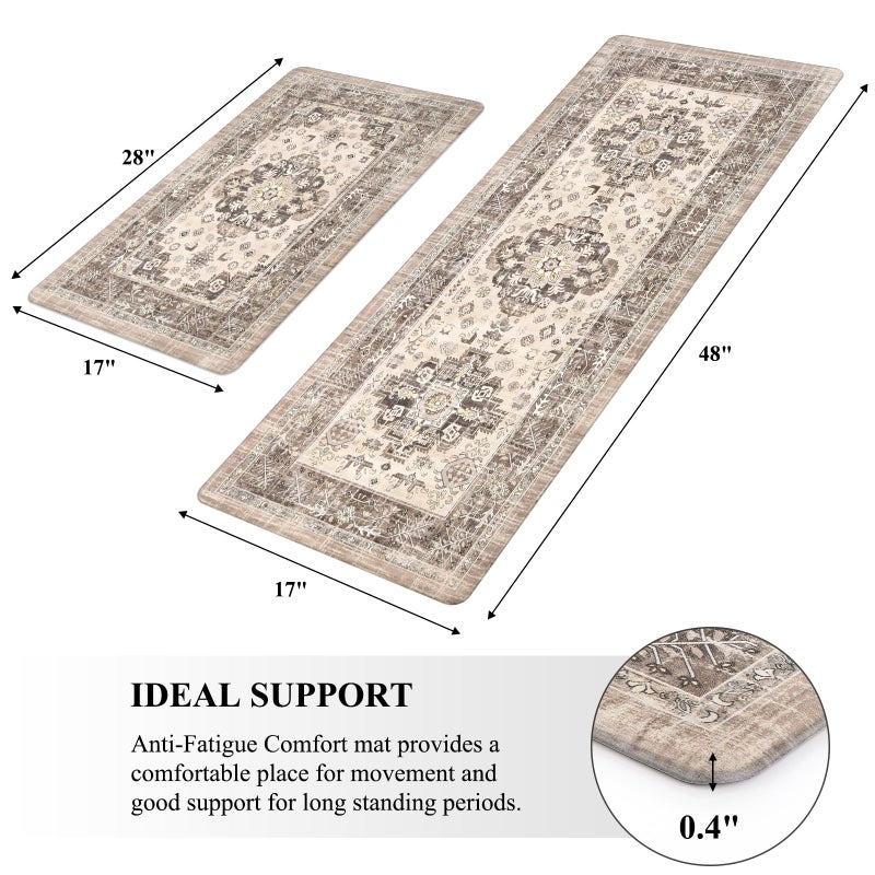 Pauwer Anti Fatigue Kitchen Mat Set of 2 Non Slip Kitchen Mats for Floor Cushioned Kitchen Rugs Comfort Standing Mat Farmhouse Waterproof PVC Foam Kitchen Floor Mat Runner - Image 2