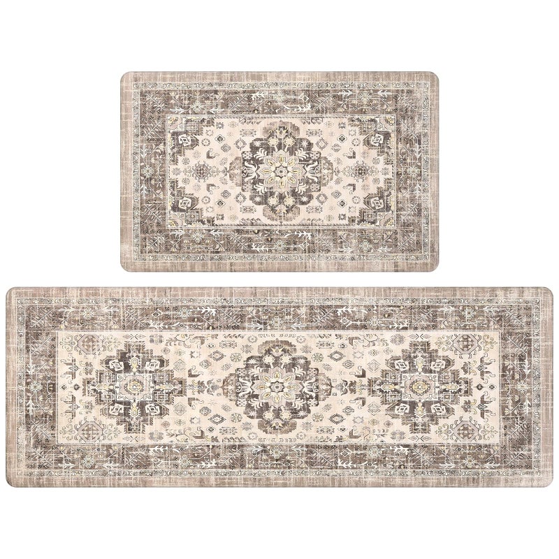 Pauwer Anti Fatigue Kitchen Mat Set of 2 Non Slip Kitchen Mats for Floor Cushioned Kitchen Rugs Comfort Standing Mat Farmhouse Waterproof PVC Foam Kitchen Floor Mat Runner - Image 1