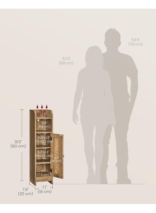 VASAGLE Small Bathroom Storage Corner Floor Cabinet with Door, 20 x 18 x 80 cm, Bathroom Organizer, Narrow Toilet Paper Storage Cabinet, Adjustable Shelves, Honey Brown - Image 3