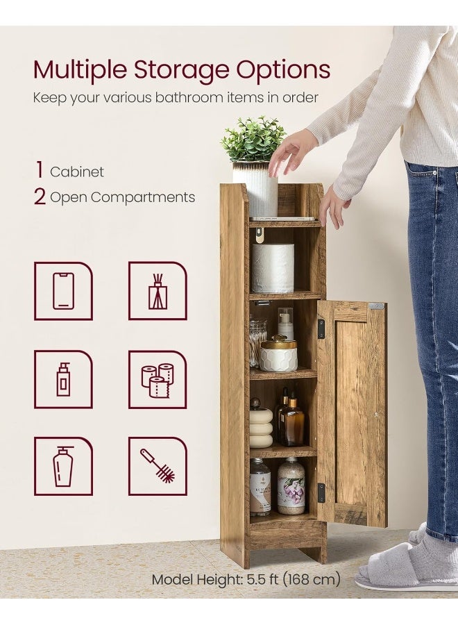 VASAGLE Small Bathroom Storage Corner Floor Cabinet with Door, 20 x 18 x 80 cm, Bathroom Organizer, Narrow Toilet Paper Storage Cabinet, Adjustable Shelves, Honey Brown - Image 4