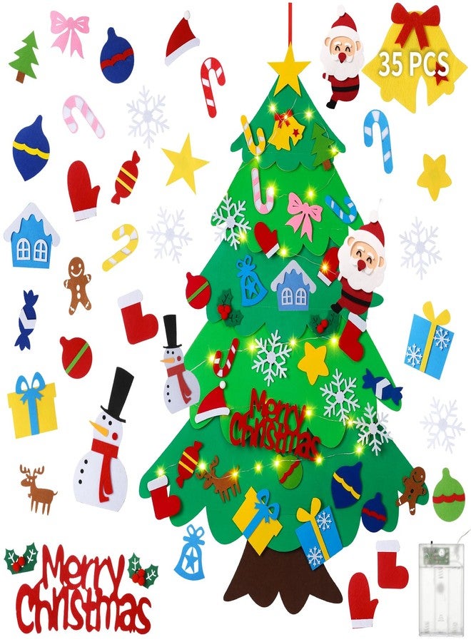 TOBEHIGHER DIY Felt Christmas Tree for Toddlers 3.6ft with 35 Detachable Decorations, Christmas Decorations with String Light (Batteries Not Included), Wall Hanging - Image 1